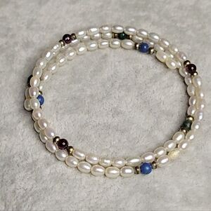 Pearl Lapis Garnet and Malachite Bracelet